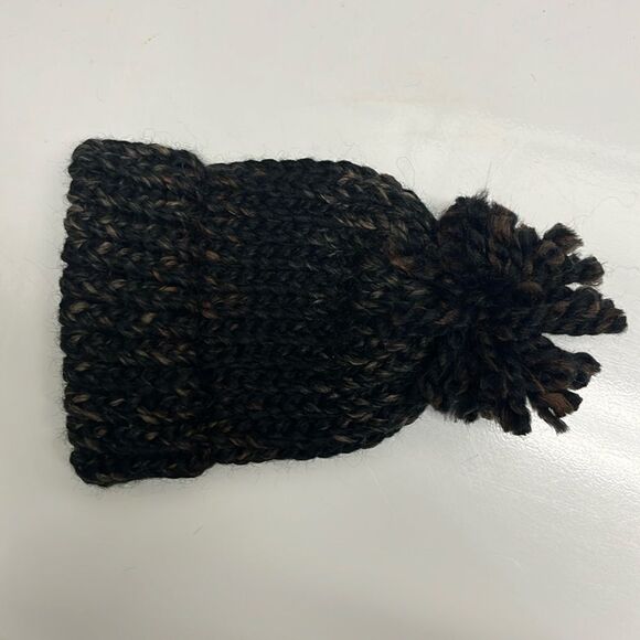 Hand Crafted Wool and Acrylic Knitted Black & Brown Marbled Winter Hat Small - Picture 4 of 11